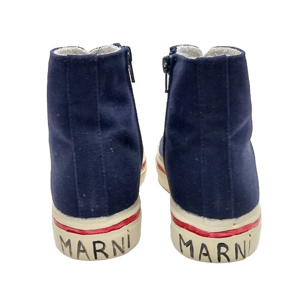 Marni High-Top Sneakers Navy Blue Canvas Lace-Up with Side Zipper IT 39 (0531) - Picture 5 of 10